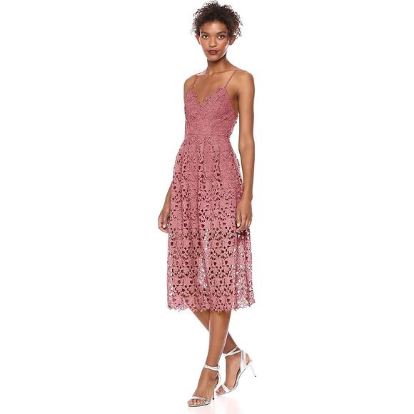 NWT ASTR The Label Floral Lace Sleeveless Dress Midi | Dark Blush Pink | SZ S - Picture 2 of 13